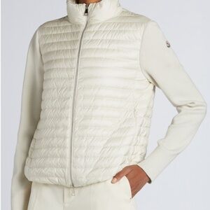 Moncler  Down and Virgin Wool Knit Women's Cardigan Puffer Jacket Pearl White